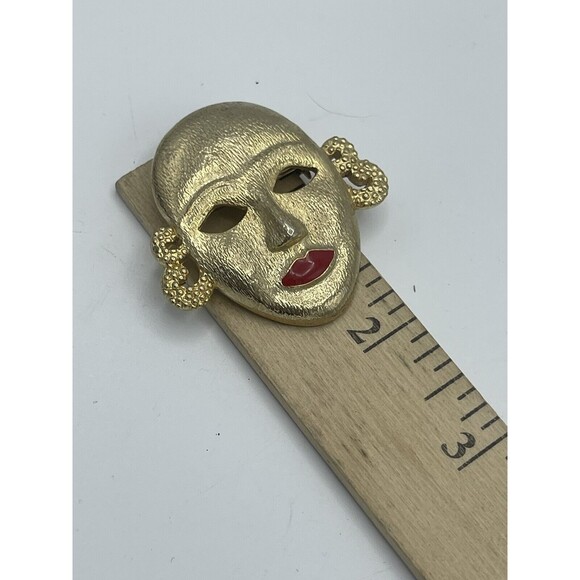 Vintage MJENT Face Mask Gold Tone Brooch - Picture 8 of 8